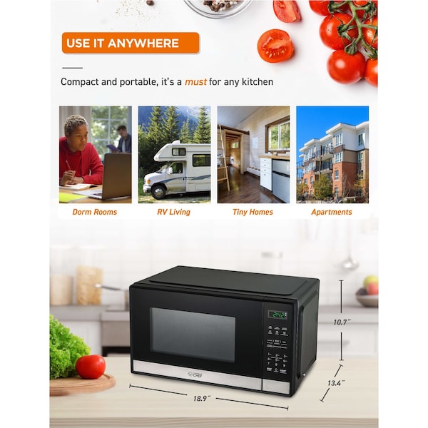Commercial Chef 0.9 cu ft. Countertop Microwave Oven, Stainless Steel - CHM9MS