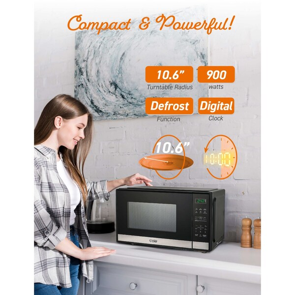 Commercial Chef 0.9 cu ft. Countertop Microwave Oven, Stainless Steel - CHM9MS