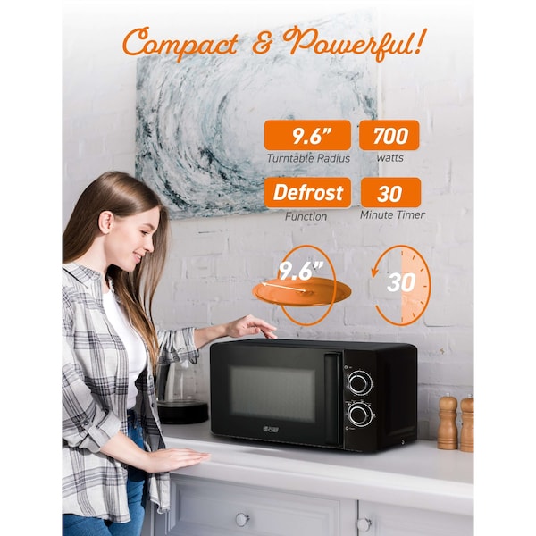Commercial Chef 0.7 cu ft. 700 - Watt Countertop Microwave Oven, Black - CHM7DBD