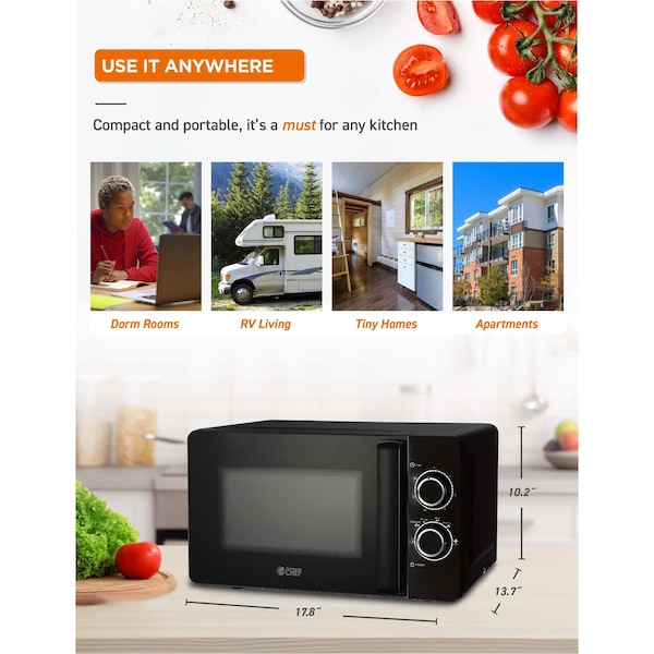 Commercial Chef 0.7 cu ft. 700 - Watt Countertop Microwave Oven, Black - CHM7DBD