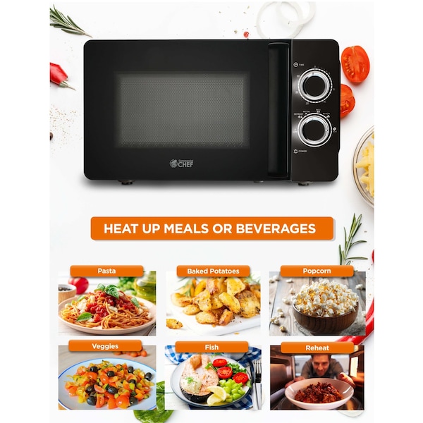 Commercial Chef 0.7 cu ft. 700 - Watt Countertop Microwave Oven, Black - CHM7DBD