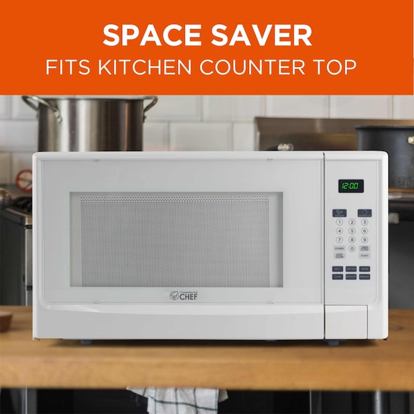 Commercial Chef 1.4 Cu.Ft. Countertop Microwave Oven - 1100 Watts, Small Compact Size, 10 Power Levels, White - CHM14110W6C