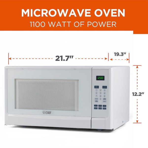 Commercial Chef 1.4 Cu.Ft. Countertop Microwave Oven - 1100 Watts, Small Compact Size, 10 Power Levels, White - CHM14110W6C