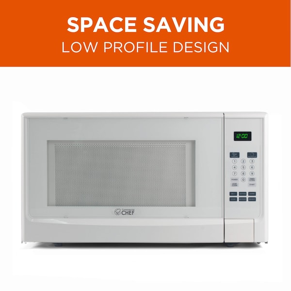 Commercial Chef 1.4 Cu.Ft. Countertop Microwave Oven - 1100 Watts, Small Compact Size, 10 Power Levels, White - CHM14110W6C