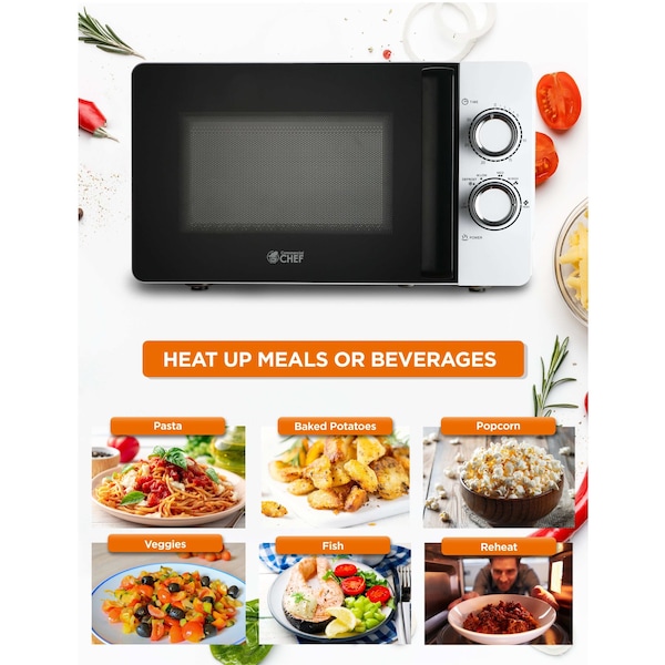 Commercial Chef 0.7 cu ft. 700 - Watt Countertop Microwave Oven, White - CHM7DWD