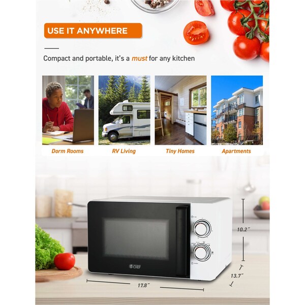 Commercial Chef 0.7 cu ft. 700 - Watt Countertop Microwave Oven, White - CHM7DWD