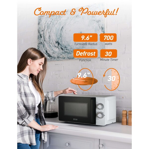 Commercial Chef 0.7 cu ft. 700 - Watt Countertop Microwave Oven, White - CHM7DWD