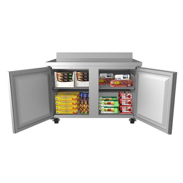 Koolmore 48" Stainless Steel 2 Door Worktop Commercial Freezer with 3 1/2 Backsplash - 12 cu.ft,  - FWT-2D-12C