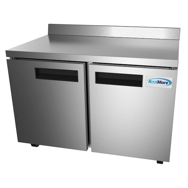 Koolmore 48" Stainless Steel 2 Door Worktop Commercial Freezer with 3 1/2 Backsplash - 12 cu.ft,  - FWT-2D-12C