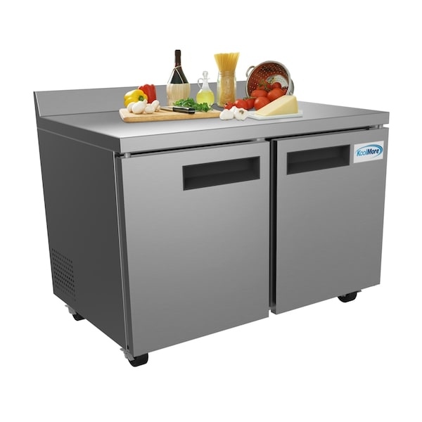 Koolmore 48" Stainless Steel 2 Door Worktop Commercial Freezer with 3 1/2 Backsplash - 12 cu.ft,  - FWT-2D-12C