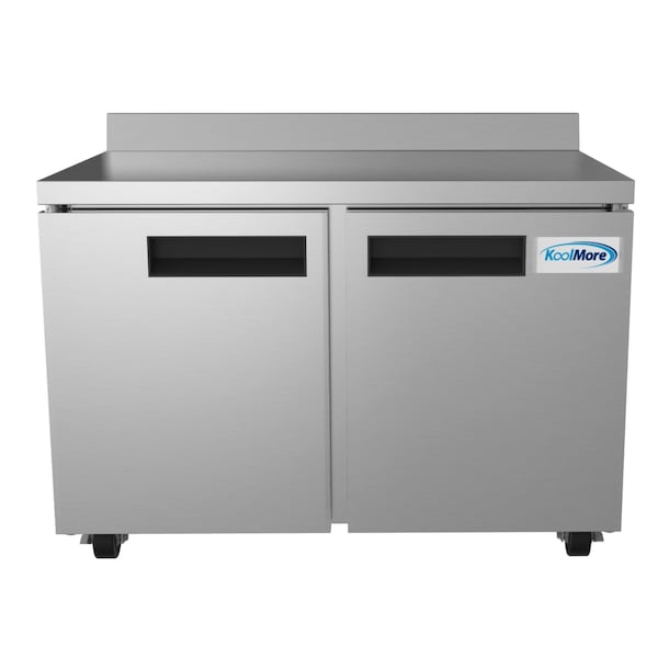 Koolmore 48" Stainless Steel 2 Door Worktop Commercial Freezer with 3 1/2 Backsplash - 12 cu.ft,  - FWT-2D-12C