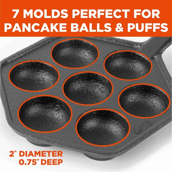 Commercial Chef Cast Iron Danish Aebleskiver Pan, Makes 7 Pancake Balls - CHCI4105