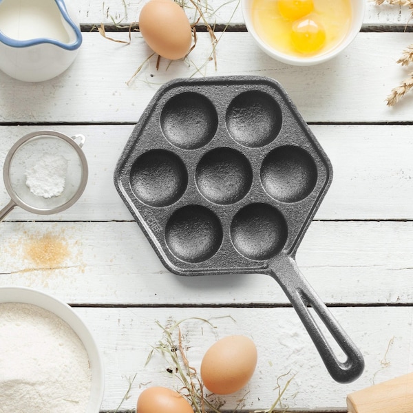 Commercial Chef Cast Iron Danish Aebleskiver Pan, Makes 7 Pancake Balls - CHCI4105