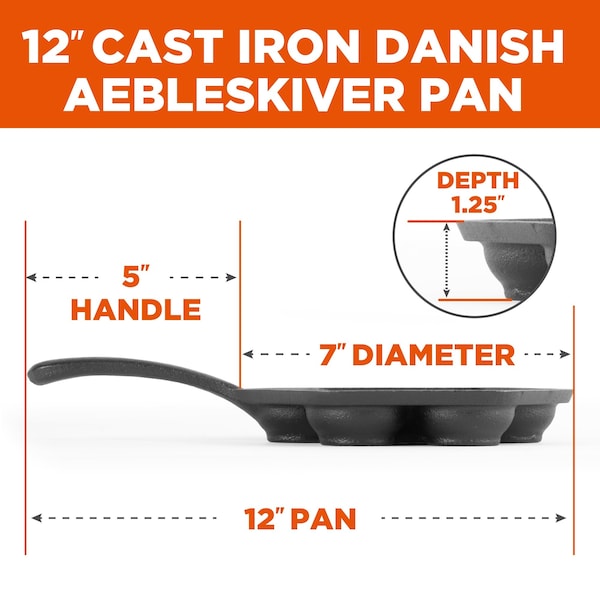 Commercial Chef Cast Iron Danish Aebleskiver Pan, Makes 7 Pancake Balls - CHCI4105