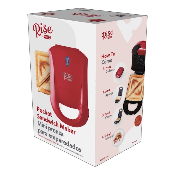 Rise By Dash 7.8 in. L X 6.2 in. W Metal Nonstick Surface Red Sandwich Grill - RPM100GBRR06