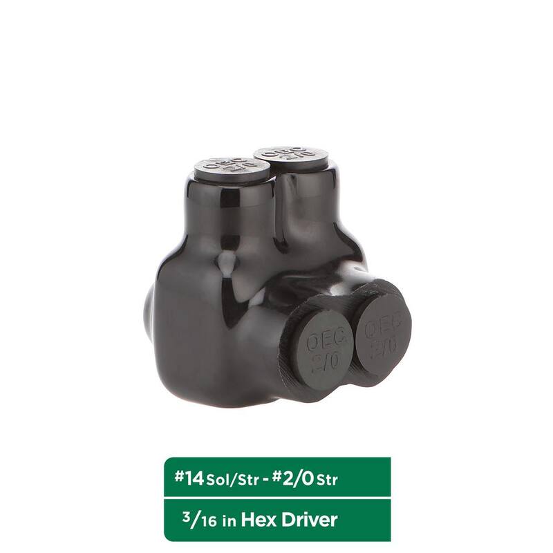 Conector de derivación múltiple aislado con entrada de un solo lado con calibre de 14 AWG a 2/0 AWG, clasificado dualmente, color negro - G60005A.