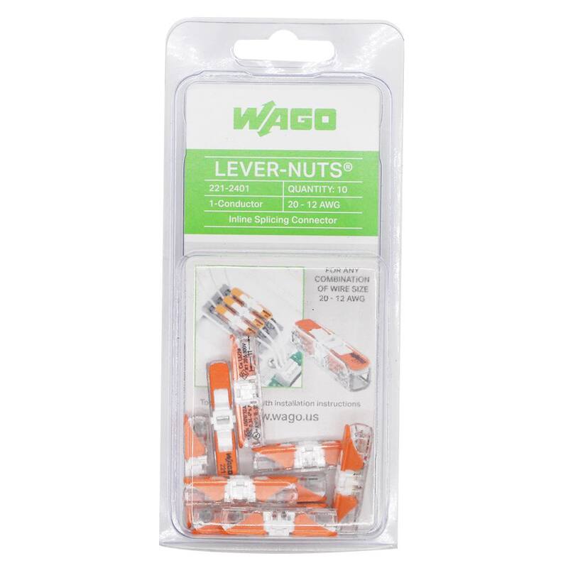 WAGO 221-2401 Lever-Nuts Inline 2 Wire Splicing Connectors (paquete de 10) - 02212401K000004

- Los conectores de empalme de dos cables en línea WAGO 221-2401 Lever-Nuts (paquete de 10) - 02212401K000004