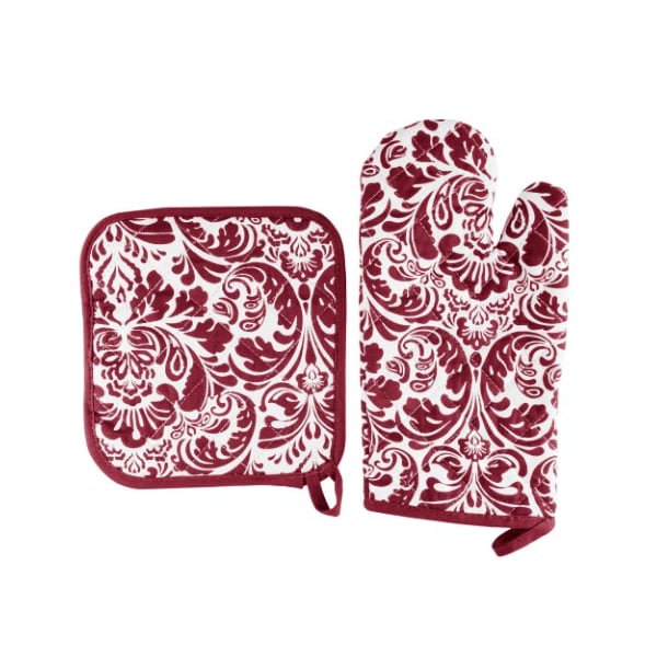 Hastings Home Oven Mitt And Pot Holder Set, Quilted And Flame And Heat Resistant By Hastings Home (Burgundy) - 533732TZV
