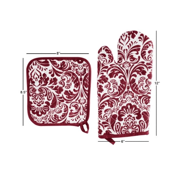 Hastings Home Oven Mitt And Pot Holder Set, Quilted And Flame And Heat Resistant By Hastings Home (Burgundy) - 533732TZV