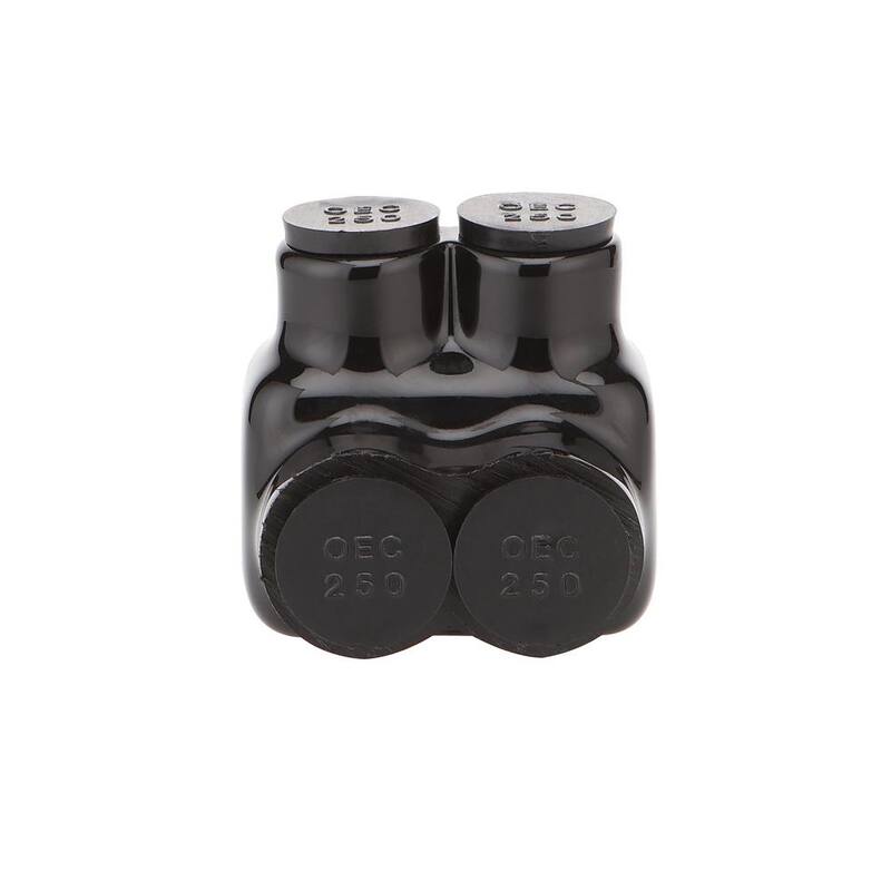 Conector de derivaciones múltiples aislado de doble calibrado 6 AWG a 250 MCM y con capacidad dual de 2 puertos y entrada de un solo lado, color negro - G60006A