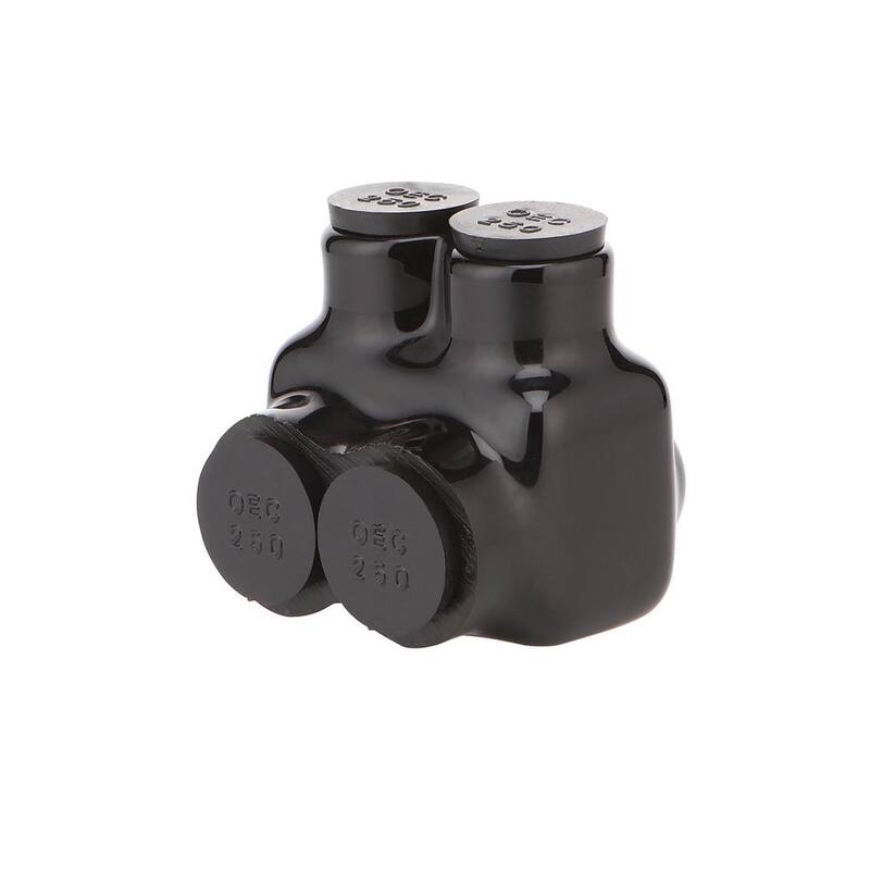 Conector de derivaciones múltiples aislado de doble calibrado 6 AWG a 250 MCM y con capacidad dual de 2 puertos y entrada de un solo lado, color negro - G60006A