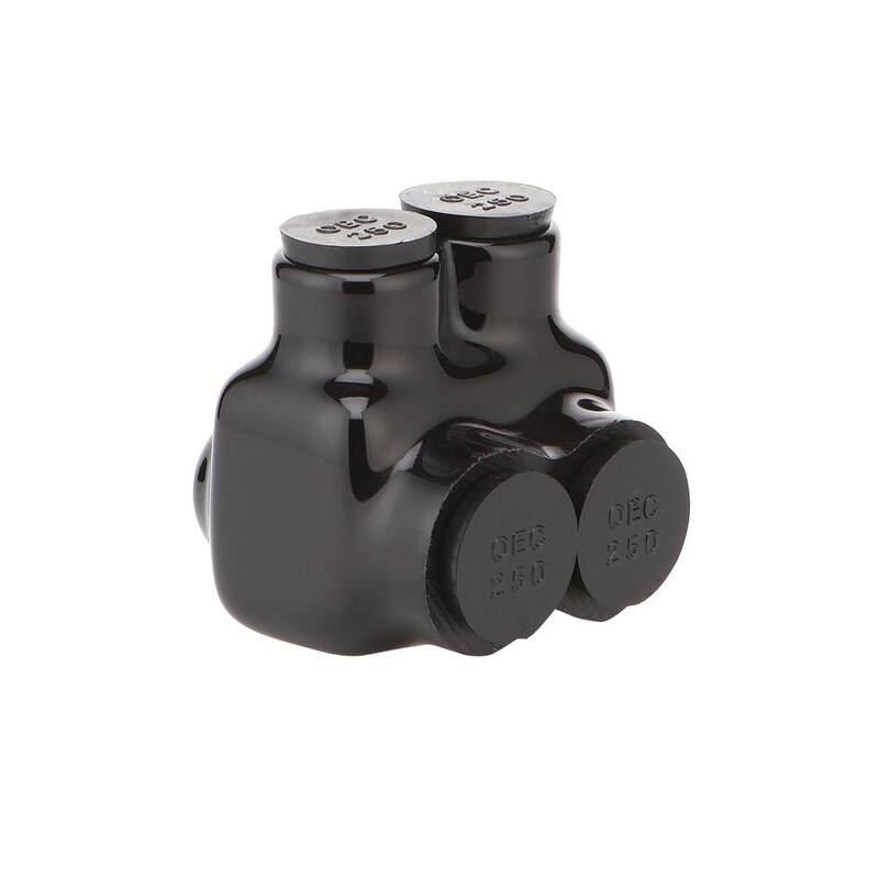 Conector de derivaciones múltiples aislado de doble calibrado 6 AWG a 250 MCM y con capacidad dual de 2 puertos y entrada de un solo lado, color negro - G60006A