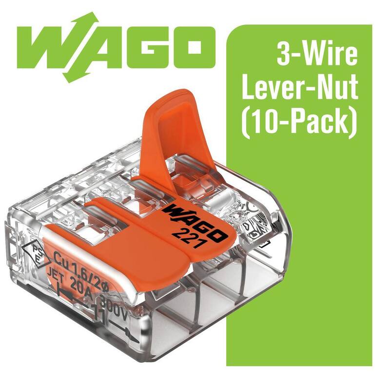 WAGO 221-413/996-010 3-Wire Lever Nuts Conector de empalme compacto para conductores, 12-24 AWG (paquete de 10) - 60338741