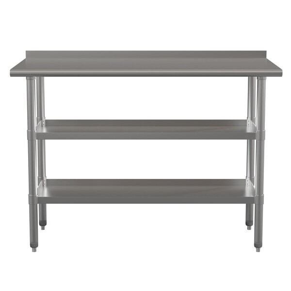 Flash Furniture 48 x 24 Stainless 2 Shelf Table with Backsplash - NH-WT-GU-2448BSP-GG