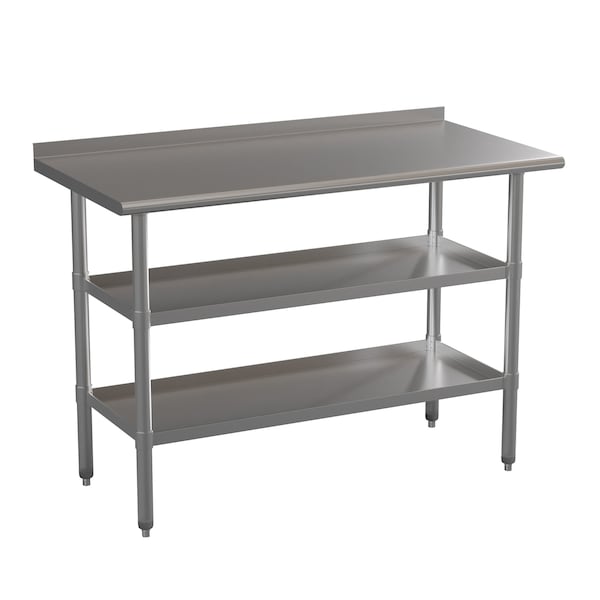 Flash Furniture 48 x 24 Stainless 2 Shelf Table with Backsplash - NH-WT-GU-2448BSP-GG