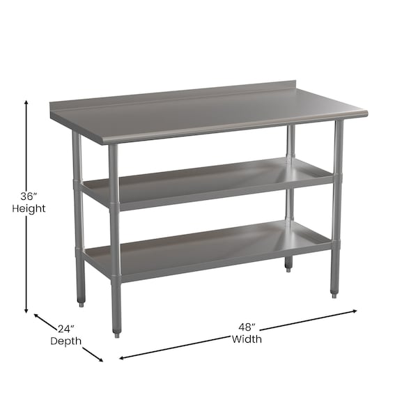 Flash Furniture 48 x 24 Stainless 2 Shelf Table with Backsplash - NH-WT-GU-2448BSP-GG