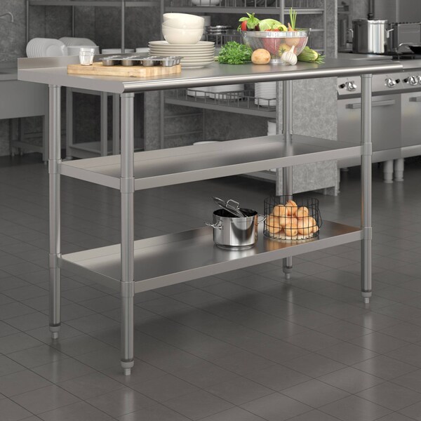 Flash Furniture 48 x 24 Stainless 2 Shelf Table with Backsplash - NH-WT-GU-2448BSP-GG