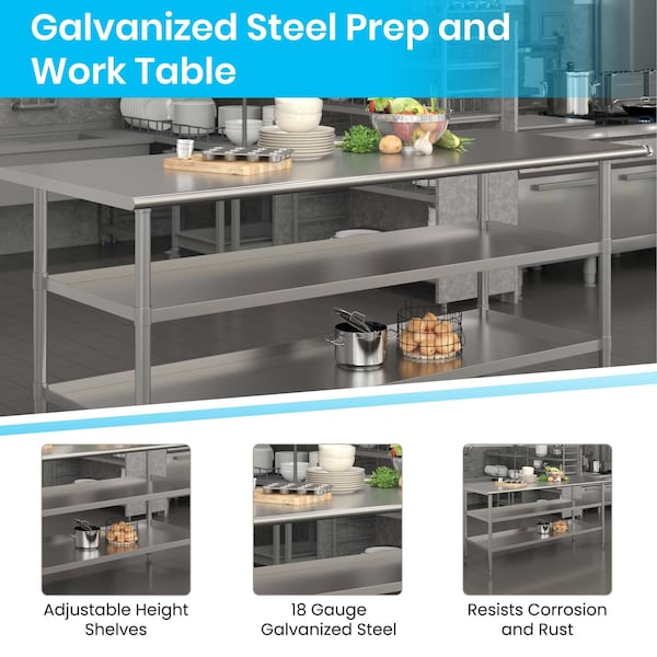 Flash Furniture 48 x 24 Stainless 2 Shelf Table with Backsplash - NH-WT-GU-2448BSP-GG