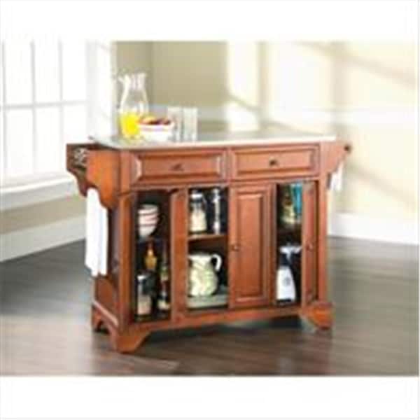 Modern Marketing Crosley Furniture Lafayette Stainless Steel Top Kitchen Island In Classic Cherry Finish - KF30002BCH