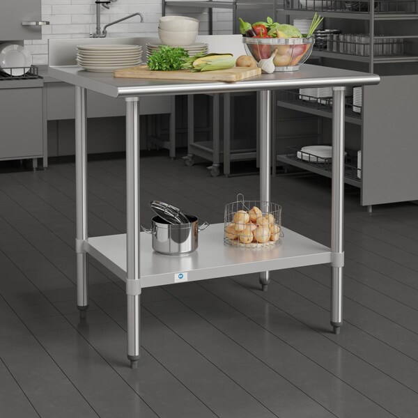 Flash Furniture Reese 430 Stainless Steel 18 Gauge 30-in x 36-in Table w/Adjustable Shelf and 4-in Backsplash - NH-WT-3036-GG-B4-GG