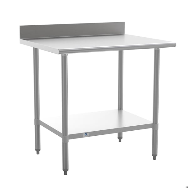 Flash Furniture Reese 430 Stainless Steel 18 Gauge 30-in x 36-in Table w/Adjustable Shelf and 4-in Backsplash - NH-WT-3036-GG-B4-GG