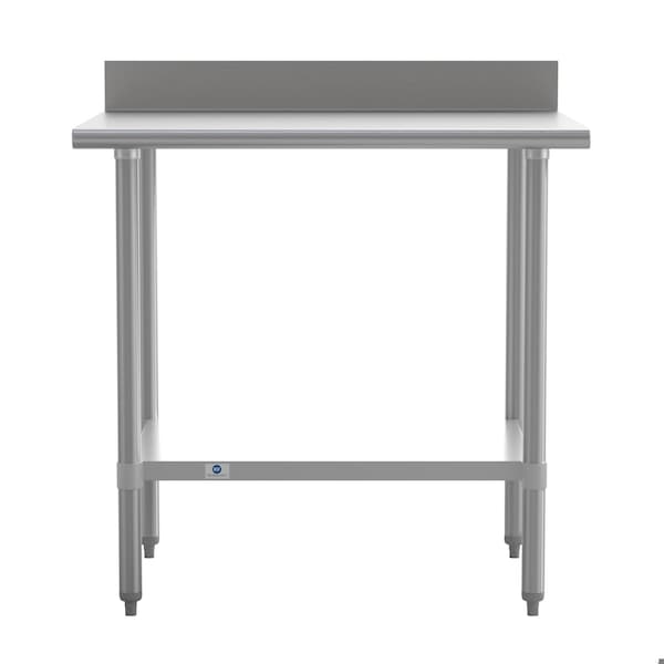 Flash Furniture Reese 430 Stainless Steel 18 Gauge 30-in x 36-in Table w/Adjustable Shelf and 4-in Backsplash - NH-WT-3036-GG-B4-GG