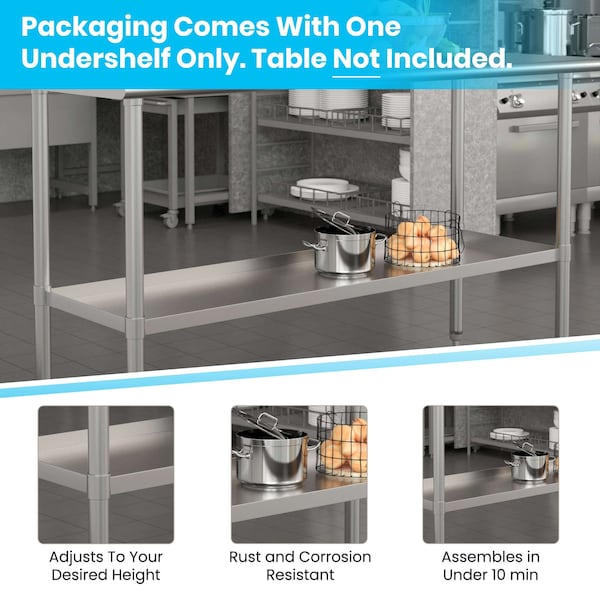 Flash Furniture Galvanized Under Shelf for 24 x 60 Work Tables - NH-GU-2460-GG
