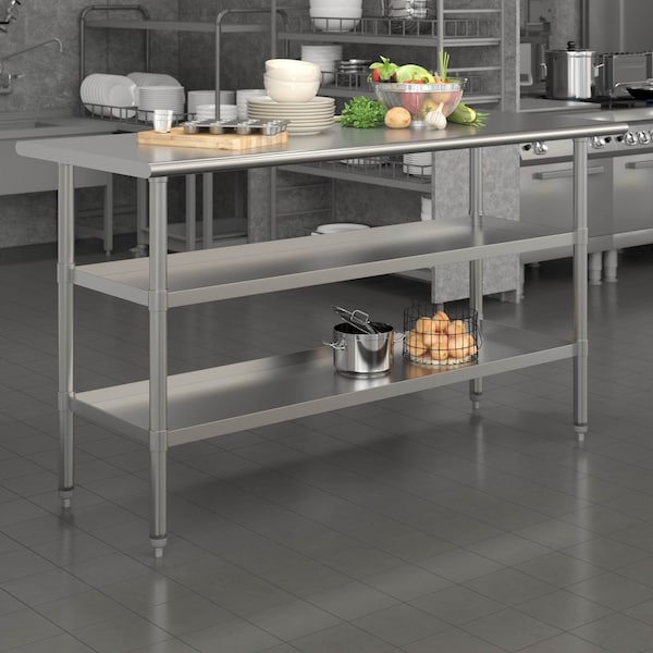 Flash Furniture 60 x 24 Stainless Steel Work Table-2 Undershelves - NH-WT-GU-2460-GG