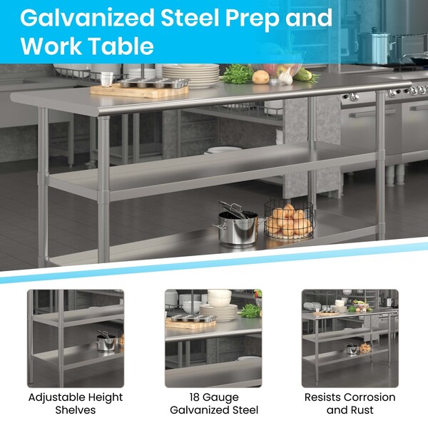Flash Furniture 60 x 24 Stainless Steel Work Table-2 Undershelves - NH-WT-GU-2460-GG