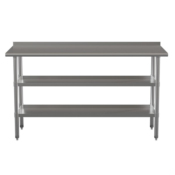Flash Furniture 60 x 24 Stainless 2 Shelf Table with Backsplash - NH-WT-GU-2460BSP-GG