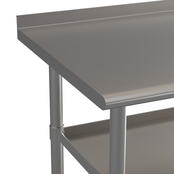Flash Furniture 60 x 24 Stainless 2 Shelf Table with Backsplash - NH-WT-GU-2460BSP-GG