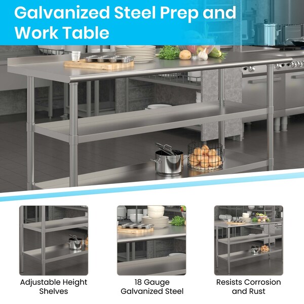 Flash Furniture 60 x 24 Stainless 2 Shelf Table with Backsplash - NH-WT-GU-2460BSP-GG