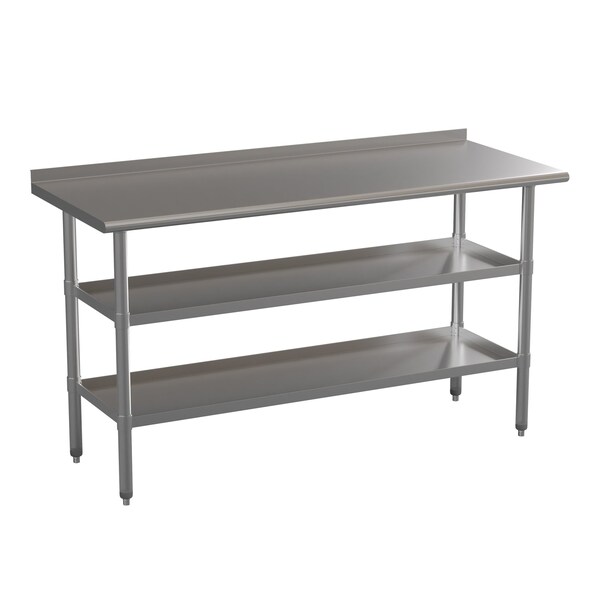 Flash Furniture 60 x 24 Stainless 2 Shelf Table with Backsplash - NH-WT-GU-2460BSP-GG