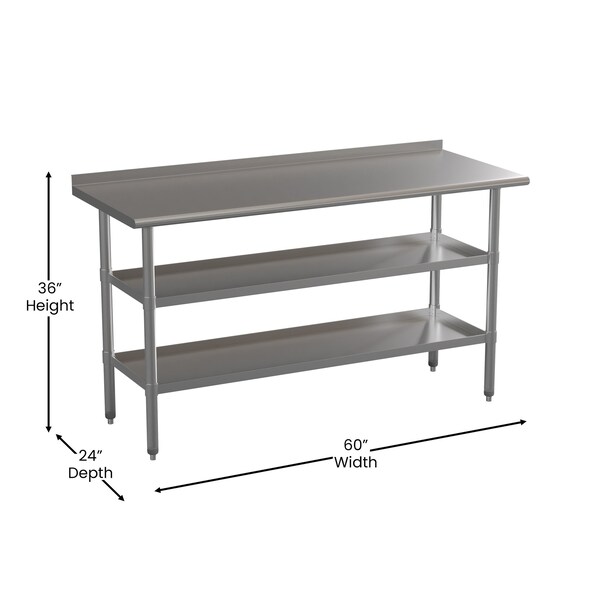 Flash Furniture 60 x 24 Stainless 2 Shelf Table with Backsplash - NH-WT-GU-2460BSP-GG