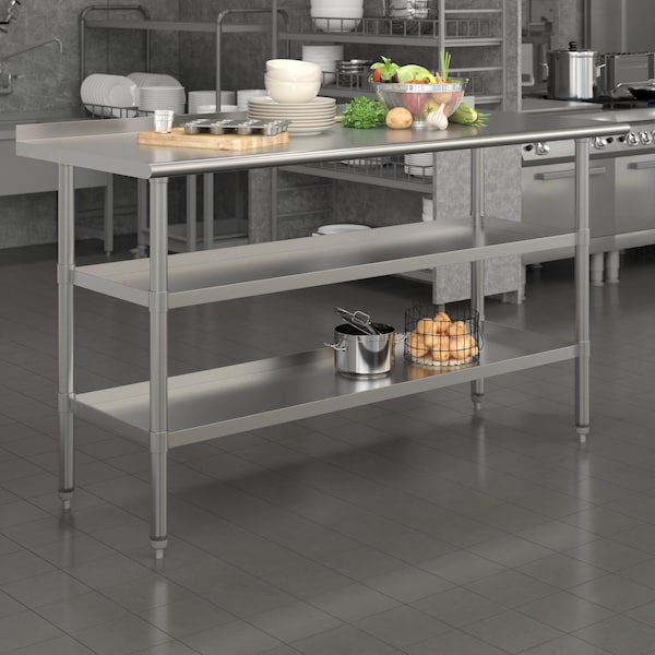Flash Furniture 60 x 24 Stainless 2 Shelf Table with Backsplash - NH-WT-GU-2460BSP-GG