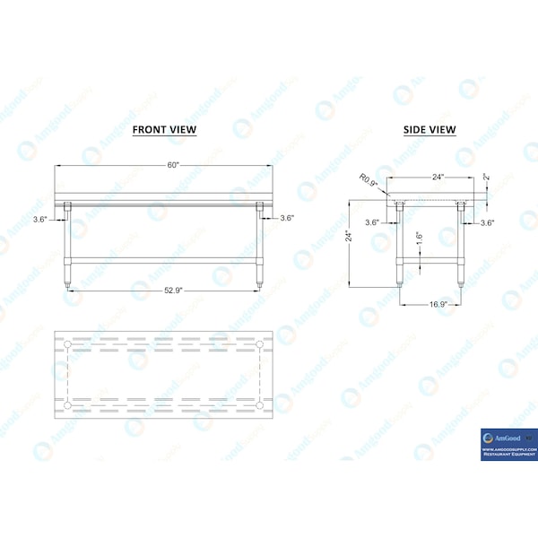 Amgood 24in x 60in Stainless Steel Equipment Stand - AMG ES-2460