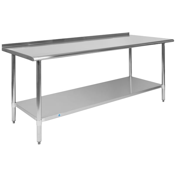 Flash Furniture 72"W Stainless 18 Gauge Work Table - Undershelf - NH-WT-3072BSP-GG