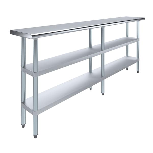 Amgood 14x84 Prep Table with Stainless Steel Top and 2 Shelves - AMG WT-1484-2SH