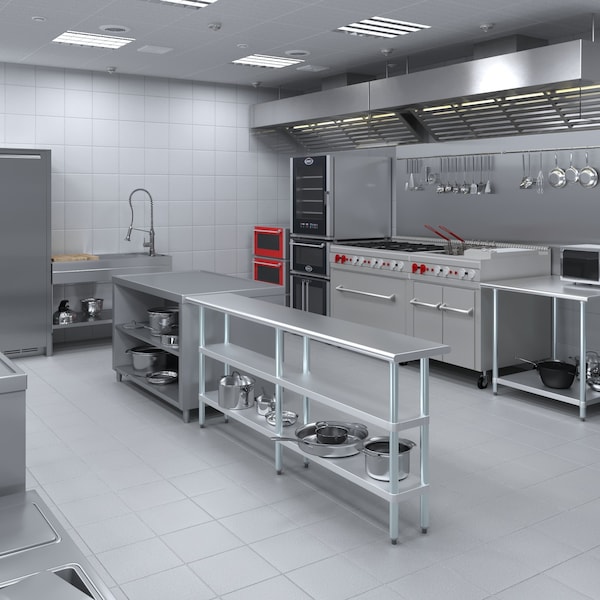 Amgood 14x84 Prep Table with Stainless Steel Top and 2 Shelves - AMG WT-1484-2SH