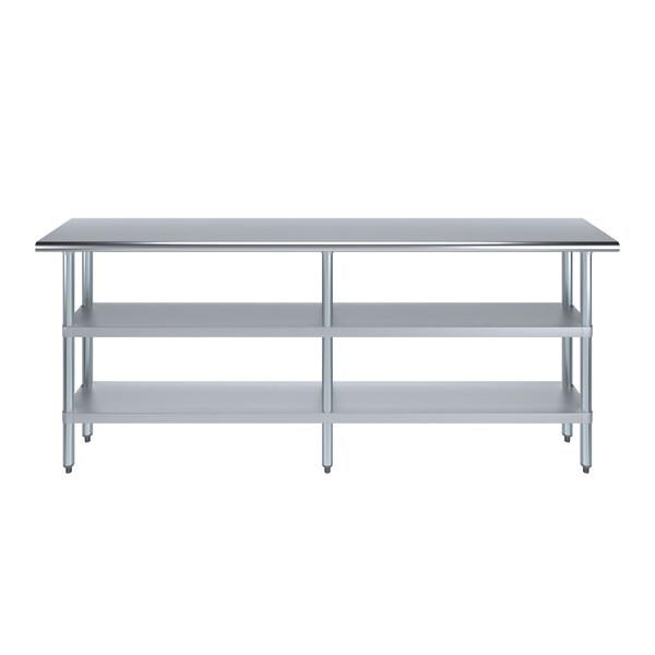 Amgood 14x84 Prep Table with Stainless Steel Top and 2 Shelves - AMG WT-1484-2SH